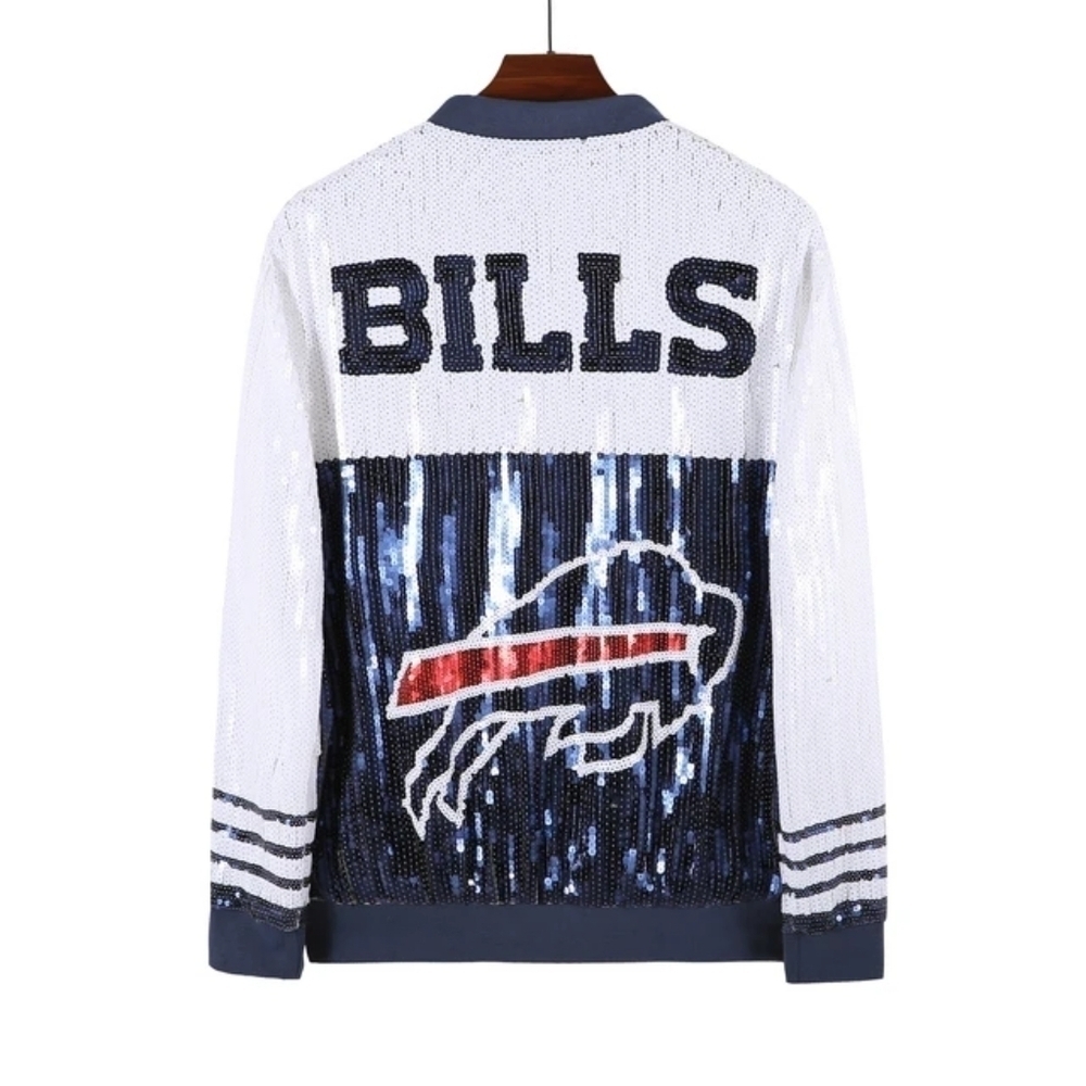 BUFFALO BILLS NFL SPARKLY SEQUIN BOMBER JACKET